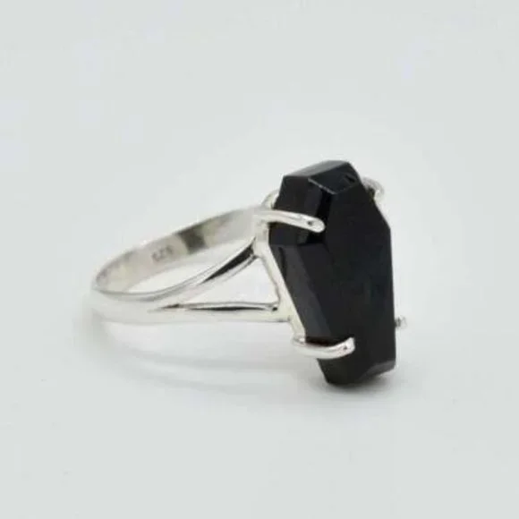 New Black Onyx & Sterling Silver Coffin Ring - Picture 6 of 11